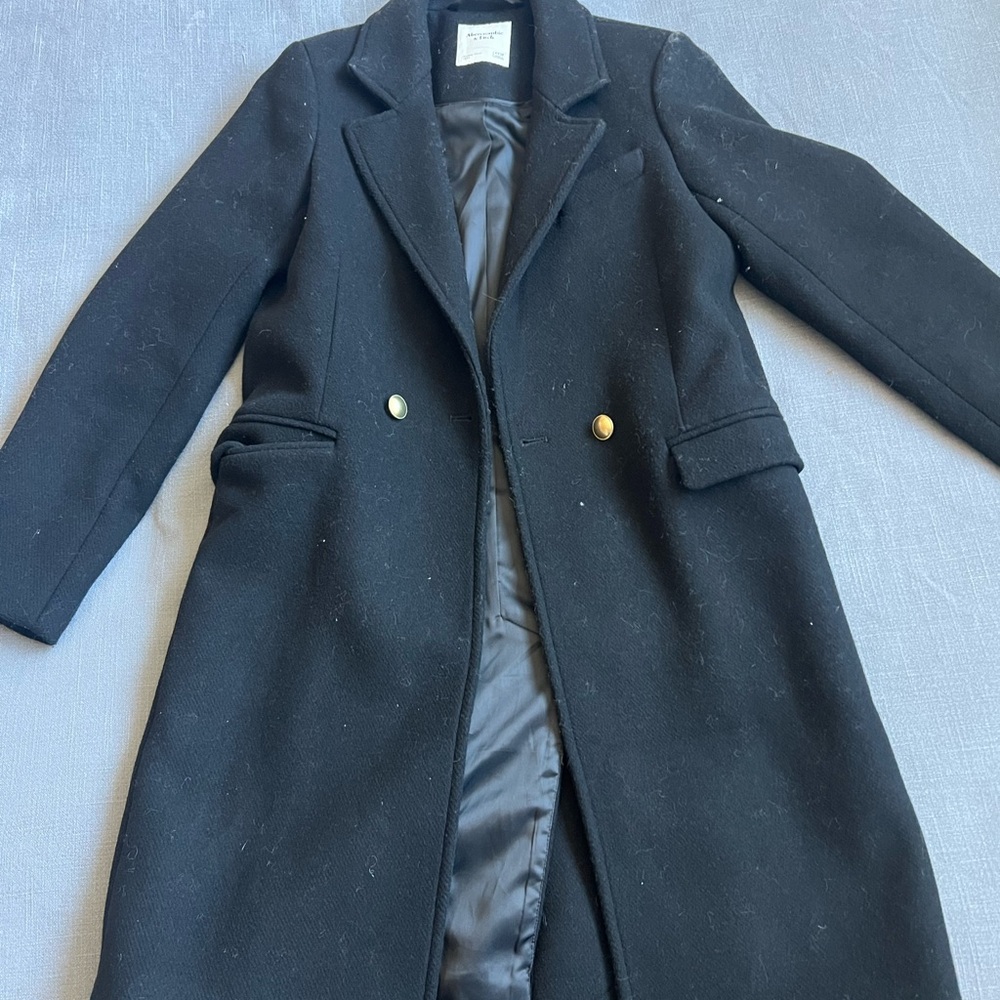 Abercrombie & Fitch Black Trench Coat with Gold Buttons